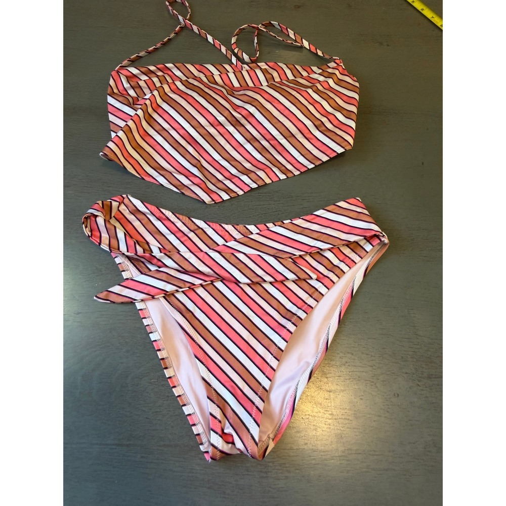 Victorias Secret Pink Orange Striped Bandeau Handkerchief Bikini Set Large